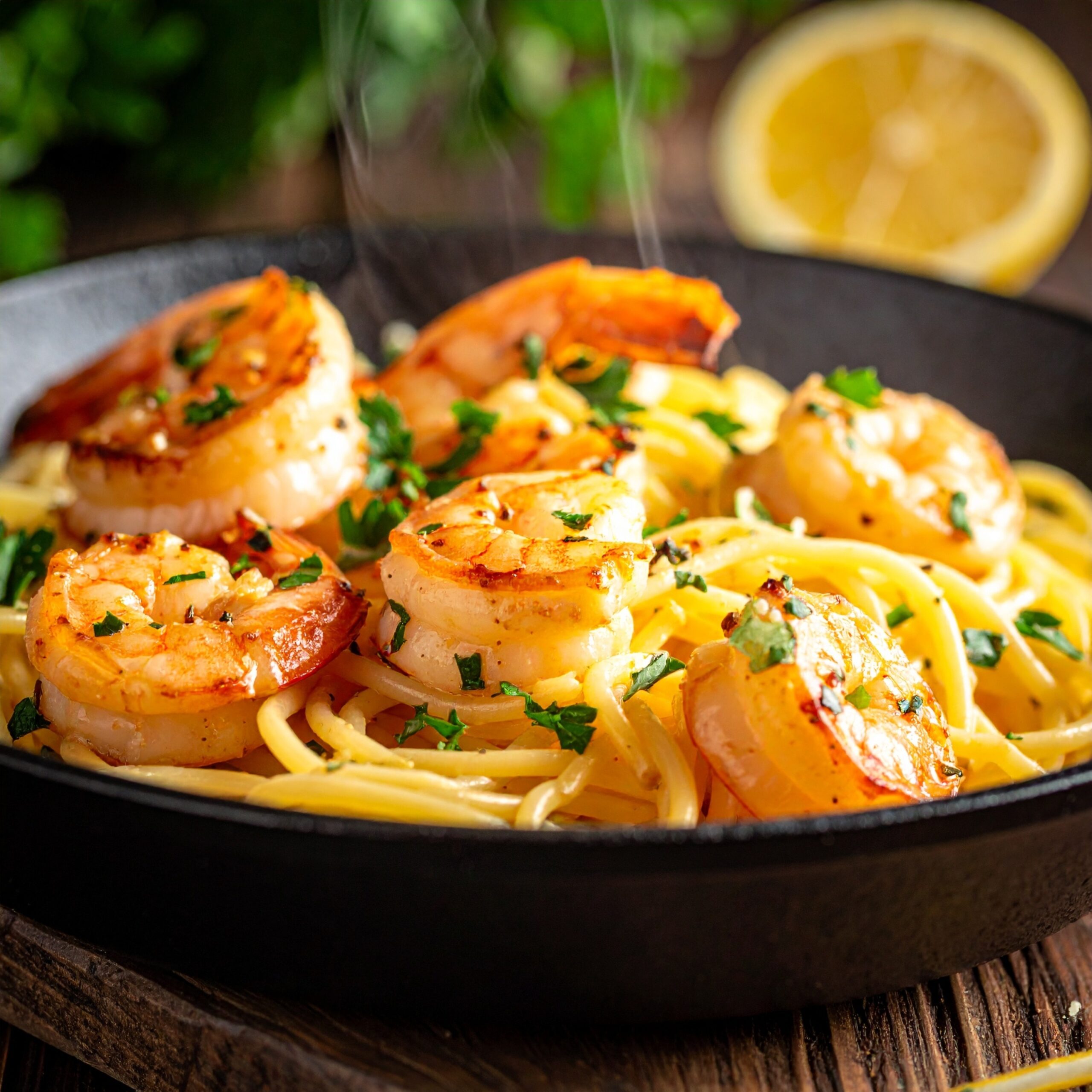 Garlic butter shrimp pasta