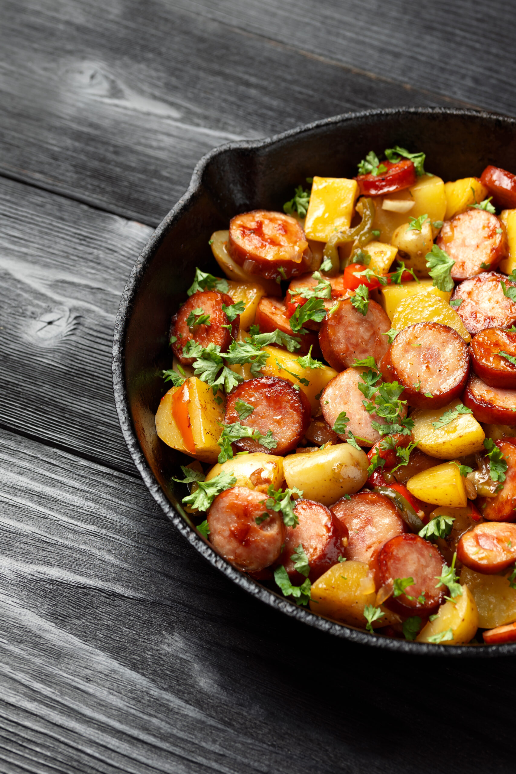 Smoked bratwurst and vegetable skillet