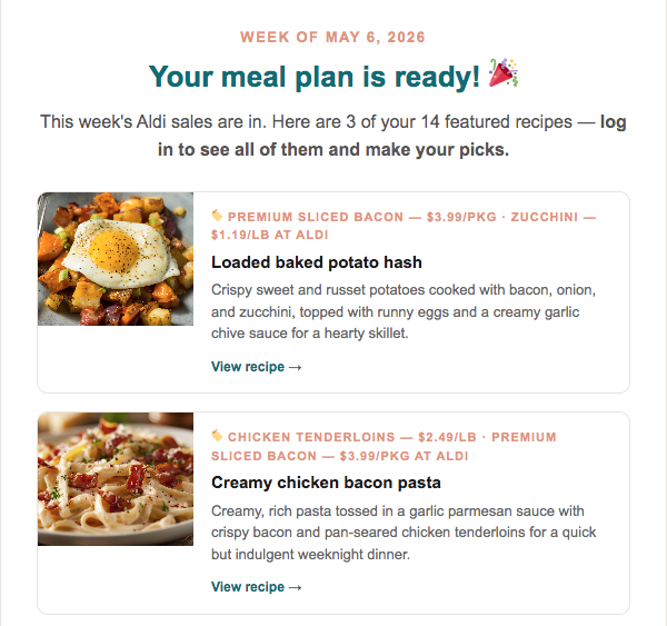Adaptabite grocery list showing categorized ingredients